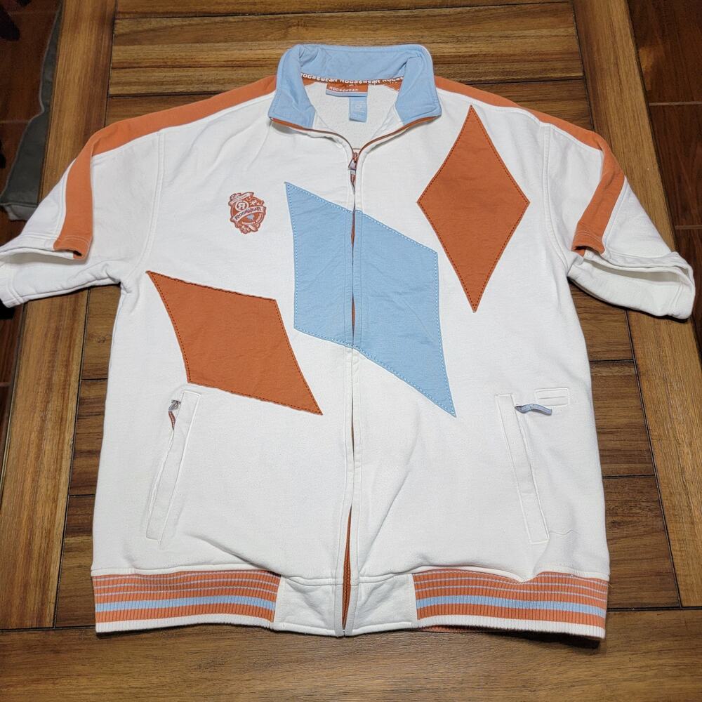 Rocawear Full Zip Short Sleeve White & Brown Unisex Jacket - Size Large